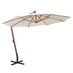 vidaXL Zweefparasol met houten paal 350 cm wit, Tuin en Terras, Verzenden, Nieuw, 1 tot 2 meter, Zweefparasol