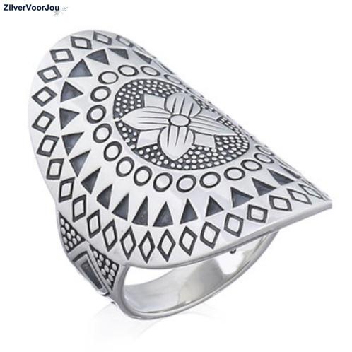 Zilveren flower art mandala ring, Sieraden, Tassen en Uiterlijk, Ringen, Nieuw, Verzenden
