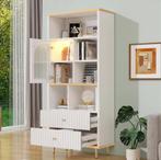 Boekenkast met LED-Verlichting –MDF, Metalen Poten en 2 Lade, Verzenden, Nieuw