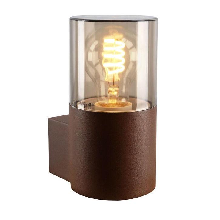 Roestkleur wandlamp Sanel, smoke glas, IP44, cilinder, Tuin en Terras, Buitenverlichting, Wandlamp, Nieuw, Aluminium, Ophalen of Verzenden