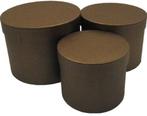 Bloemendoos Set van 3 rond Bruin flowerbox cadeau doos, Ophalen of Verzenden, Nieuw