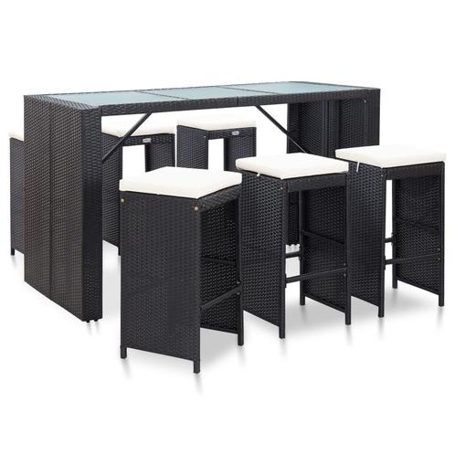 vidaXL 7-delige Tuinbarset met kussens poly rattan zwart, Tuin en Terras, Tuinsets en Loungesets, Nieuw, 7 zitplaatsen, Rotan