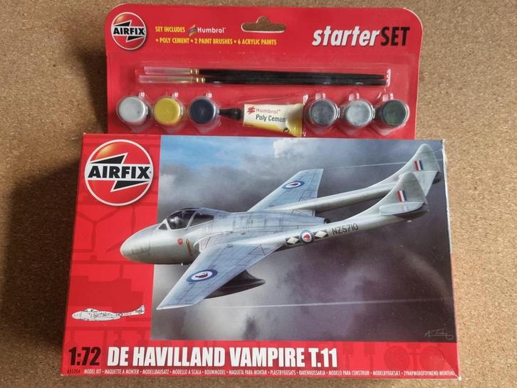 Airfix A55204 De Havilland Vampire T.11 1:72 Starter set, Hobby en Vrije tijd, Modelbouw | Vliegtuigen en Helikopters, Verzenden