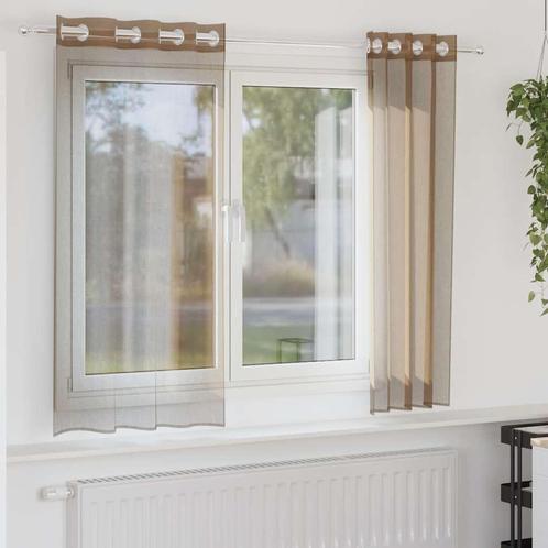 vidaXL Gordijnen voile met doorvoertules 2 st lichtbruin, Huis en Inrichting, Stoffering | Gordijnen en Lamellen, Bruin, Nieuw