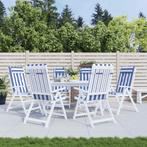 vidaXL Stoelkussens 6 st hoge rug gestreept stof oxford wit, Verzenden, Nieuw, Blauw