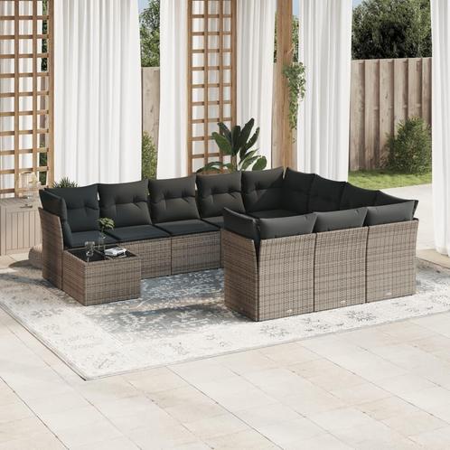 vidaXL 11-delige Loungeset met kussens poly rattan grijs, Tuin en Terras, Tuinsets en Loungesets, Loungeset, Nieuw, Meer dan 8 zitplaatsen