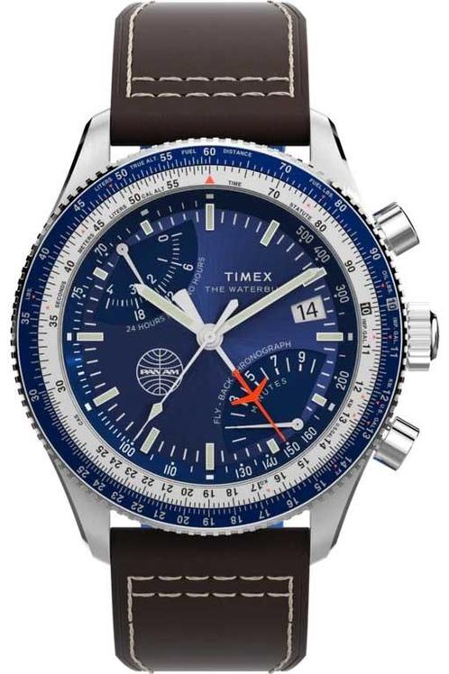 Timex TW2W97200 Pan Am x Fly Back horloge, Sieraden, Tassen en Uiterlijk, Horloges | Heren, Leer, Nieuw, Staal, Overige merken