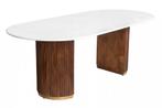 Design eettafel GATSBY 240cm bruin goud mangohout ovaal wit, Ophalen of Verzenden, Nieuw