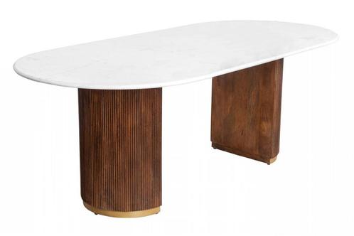 Design eettafel GATSBY 240cm bruin goud mangohout ovaal wit, Huis en Inrichting, Tafels | Eettafels, Ophalen of Verzenden