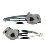 Haarspeld Klikklak Glitter Vogel 5cm Grijs Zilver, Verzenden, Nieuw