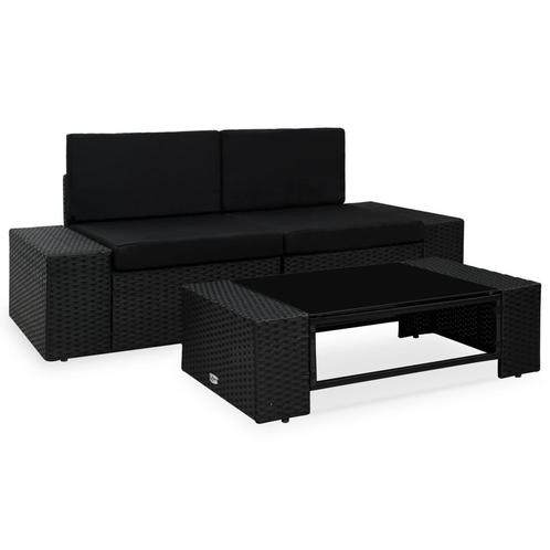 vidaXL 3-delige Loungeset poly rattan zwart, Tuin en Terras, Tuinsets en Loungesets, Loungeset, Nieuw, Rotan, Verzenden