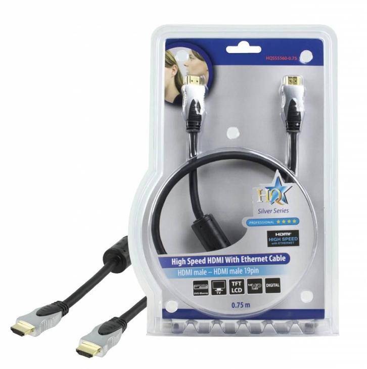HDMI kabel Hoge kwaliteit High Speed met ethernet 0,75 m, Audio, Tv en Foto, Audiokabels en Televisiekabels, HDMI-kabel, Nieuw