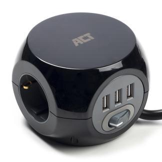 Stekkerdoos 3-voudig | ACT 1.5 meter (3 USB poorten), Doe-het-zelf en Verbouw, Elektra en Kabels, Nieuw, Verzenden