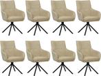 Set van 8 Taupe leren industriële draaibare eetkamerstoelen, Huis en Inrichting, Stoelen, Overige kleuren, Nieuw, Leer, Ophalen of Verzenden