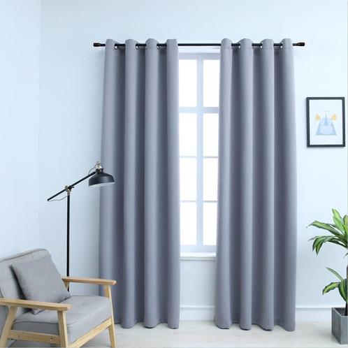 vidaXL Gordijn verduisterend met metalen ringen 2 st 140x245, Huis en Inrichting, Stoffering | Gordijnen en Lamellen, Grijs, Nieuw