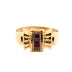 19,2 Krt. Roségouden ring met spinel | Vintage, Gebruikt, Overige kleuren, 19 tot 20, Ophalen of Verzenden