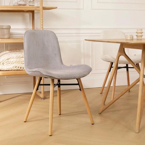 Nena eetkamerstoel ribstof grijs | Houten onderstel, Huis en Inrichting, Stoelen, Eén, Grijs, Nieuw, Verzenden
