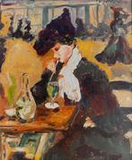 Anke Brokstra (1940-2021) - Vrouw in café, geïnspireerd door, Antiek en Kunst, Kunst | Schilderijen | Klassiek