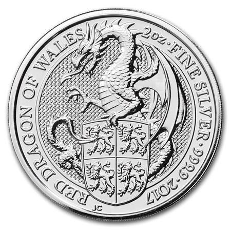 Queens Beast Red Dragon of Wales 2 oz 2017, Postzegels en Munten, Munten | Oceanië, Losse munt, Zilver, Verzenden