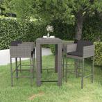 vidaXL 5-delige Tuinbarset met kussens poly rattan grijs, Verzenden, Nieuw, Rotan