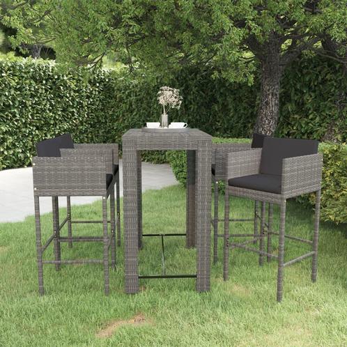 vidaXL 5-delige Tuinbarset met kussens poly rattan grijs, Tuin en Terras, Tuinsets en Loungesets, Nieuw, Rotan, Verzenden