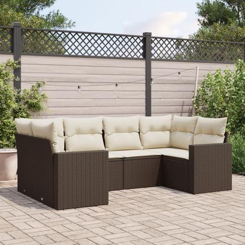 vidaXL 6-delige Loungeset met kussens poly rattan bruin, Tuin en Terras, Tuinsets en Loungesets, Loungeset, Nieuw, 6 zitplaatsen