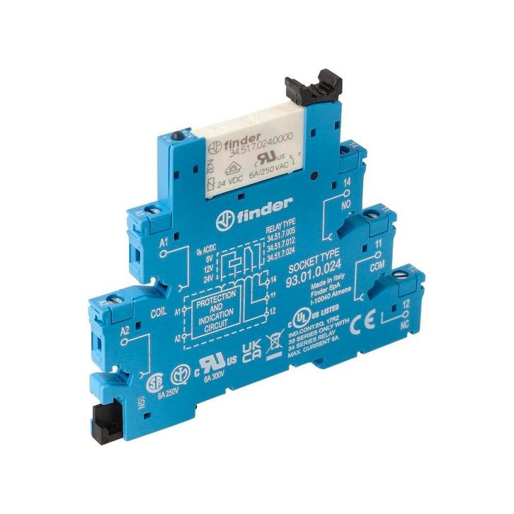 Finder Interface Relais 6A 24V AC/DC Met Socket -, Doe-het-zelf en Verbouw, Elektra en Kabels, Overige typen, Nieuw, Verzenden
