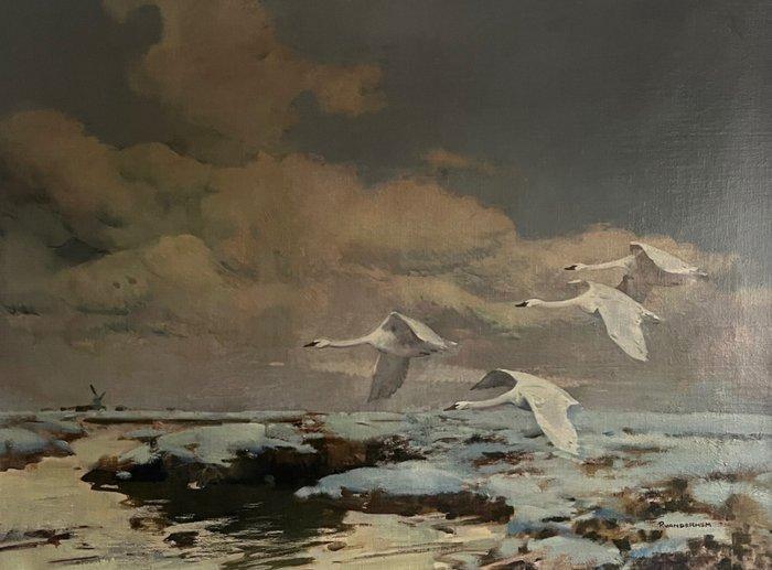 Piet van der Hem (1885-1961) - Zwanen in vlucht, Antiek en Kunst, Kunst | Schilderijen | Klassiek
