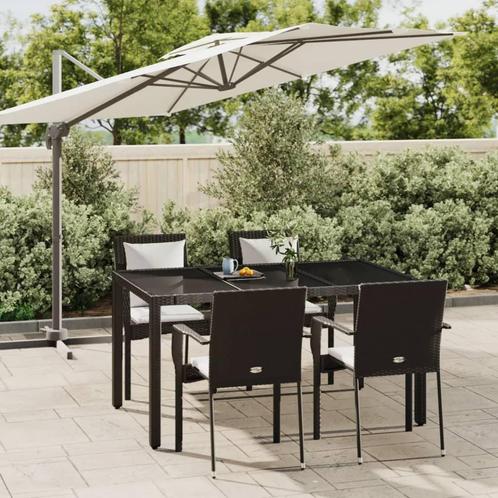 vidaXL 5-delige Tuinset met kussens poly rattan zwart, Tuin en Terras, Tuinsets en Loungesets, Tuinset, Nieuw, 4 zitplaatsen, Rotan