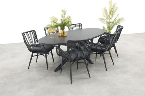 Jasmine/Ventaro ovale tuinset 240x115 cm. - Antraciet/Zwart, Tuin en Terras, Tuinsets en Loungesets, Tuinset, Nieuw, Wicker, Verzenden