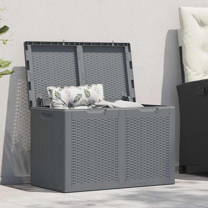 vidaXL Tuinbox 180 L PP rattan grijs, Tuin en Terras, Overige Tuin en Terras, Nieuw, Verzenden