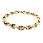 18 Krt. Bicolor gouden fantasie schakel armband | 23 cm, Ophalen of Verzenden, Gebruikt, Overige kleuren, Goud