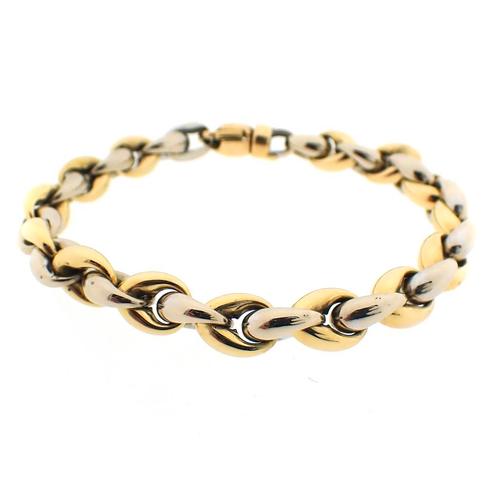 18 Krt. Bicolor gouden fantasie schakel armband | 23 cm, Sieraden, Tassen en Uiterlijk, Armbanden, Overige kleuren, Gebruikt, Goud