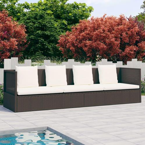 vidaXL Tuinbed met kussens poly rattan bruin, Tuin en Terras, Ligbedden, Nieuw, Verzenden
