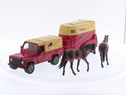 Schaal 1:32 Siku 3758 Land Rover Defender met Paardentrai..., Hobby en Vrije tijd, Modelauto's | 1:32, Gebruikt, SIKU, Ophalen of Verzenden