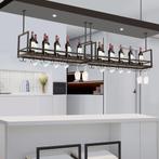 Wijnrek Borejle wandrek zwart en walnootkleurig 100x30x64 cm, Huis en Inrichting, Woonaccessoires | Wijnrekken, Verzenden, Nieuw
