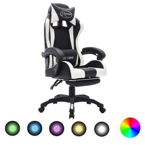 vidaXL Racestoel met RGB LED-verlichting kunstleer wit en, Huis en Inrichting, Bureaus, Nieuw, Verzenden