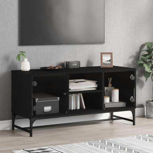 vidaXL Tv-meubel met glazen deuren 102x37x50 cm zwart, Huis en Inrichting, Kasten | Televisiemeubels, 25 tot 50 cm, Nieuw, Overige houtsoorten
