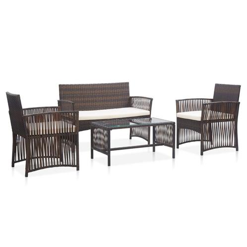 vidaXL 4-delige Loungeset met kussens poly rattan bruin, Tuin en Terras, Tuinsets en Loungesets, Loungeset, Nieuw, 4 zitplaatsen