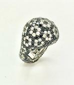 Ring - 18 karaat Witgoud - witte en zwarte diamanten, Nieuw