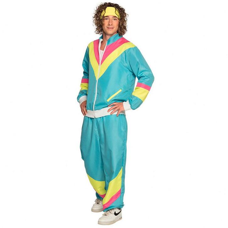 Retro Trainingspak Neon Blauw - M, Kleding | Dames, Carnavalskleding en Feestkleding, Verzenden