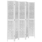 Kamerscherm 5 Panelen - Wit - Hout - Retourdeal - 35%, Ophalen of Verzenden, Nieuw