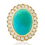 Ring - 14 karaat Geel goud - 6.36ct. tw. Turquoise - Diamant, Sieraden, Tassen en Uiterlijk, Ringen, Nieuw
