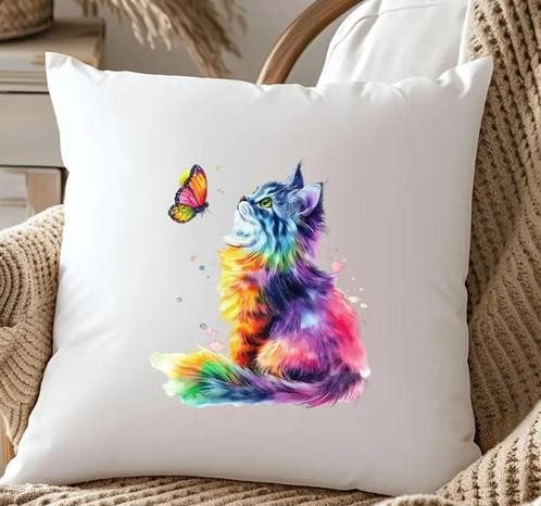 Heat-Transfer - Gekleurde kat met vlindertje - maak je eigen, Hobby en Vrije tijd, Overige Hobby en Vrije tijd, Verzenden