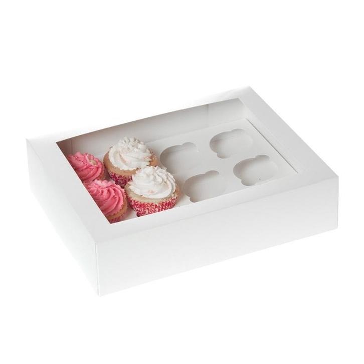 HoM Cupcake Doosje 12 Wit (incl. tray met venster) 2st., Hobby en Vrije tijd, Taarten en Cupcakes maken, Nieuw, Verzenden