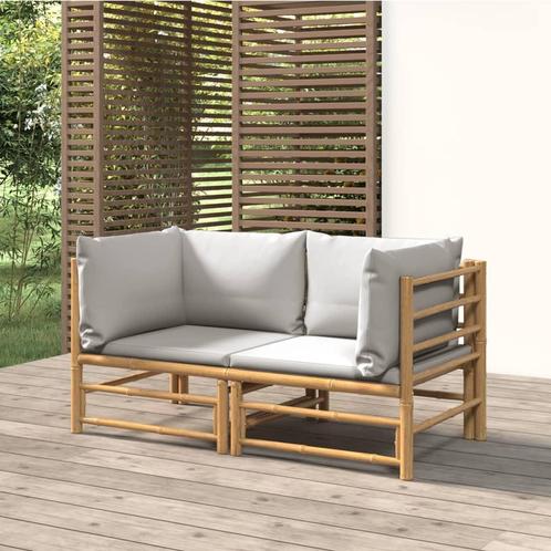 vidaXL Tuinhoekbanken 2 st met lichtgrijze kussens bamboe, Tuin en Terras, Tuinsets en Loungesets, Nieuw, Hout, Verzenden