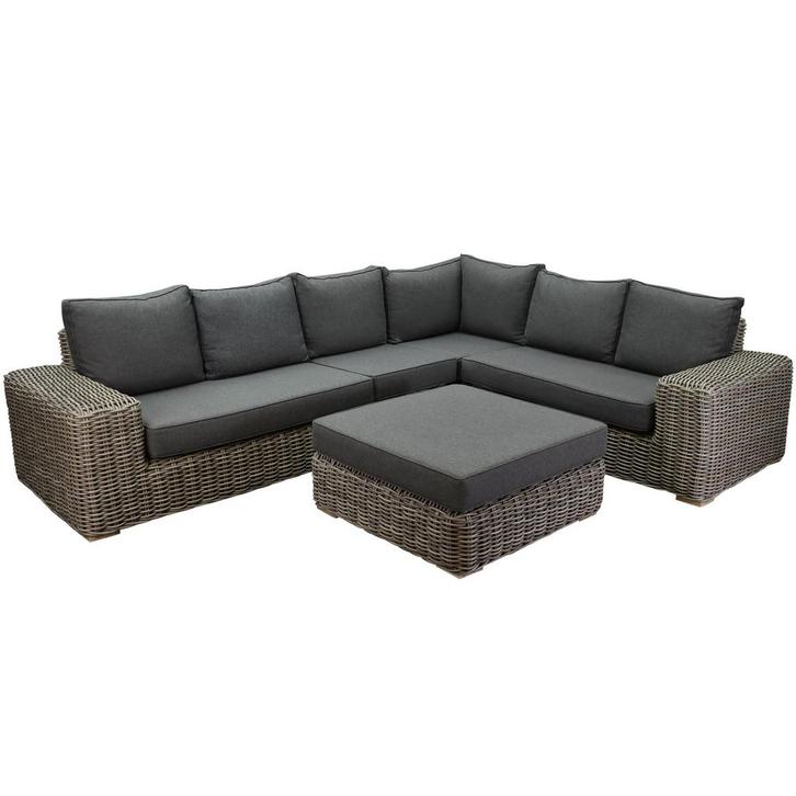 Queen hoek loungeset 5 delig grijs wicker, Tuin en Terras, Tuinsets en Loungesets, Nieuw, Wicker, Ophalen of Verzenden