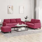 vidaXL 3-delige Loungeset met kussens fluweel wijnrood, Huis en Inrichting, Verzenden, Nieuw, Vierpersoons of meer, Stof