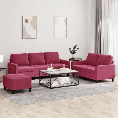 vidaXL 3-delige Loungeset met kussens fluweel wijnrood, Huis en Inrichting, Banken | Bankstellen, Nieuw, Stof, Vierpersoons of meer