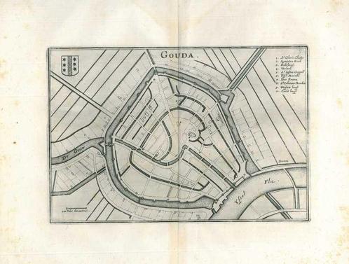 Stadsplattegrond van Gouda, Antiek en Kunst, Kunst | Etsen en Gravures